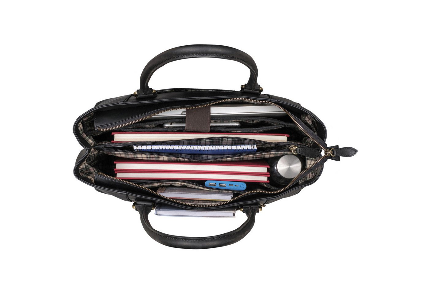 Benthill Henkeltasche Damen Echt Leder Tasche Große Handtasche vielen Fächern Schultertasche, Reißverschlussfach – Bild 3 von 5