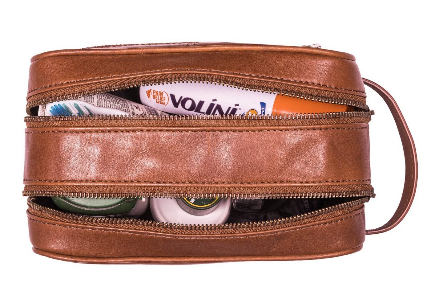 Benthill Kulturbeutel Echt Leder Kosmetiktasche weiche große Kulturbeutel Travel Beutel, Reißverschlussfach – Bild 2 von 5