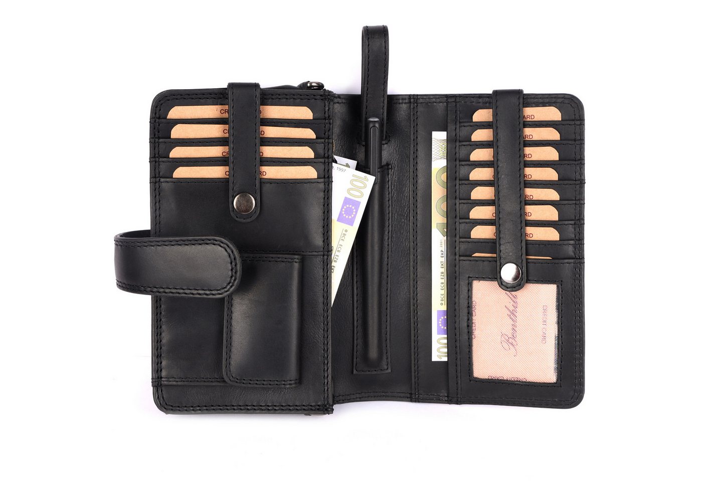 Benthill Reisetasche Echt Leder Reisebrieftasche Dokumententasche RFID Umhängetasche Klein, RFID-Schutz Kartenfächer Münzfach Reißverschlussfach – Bild 3 von 5