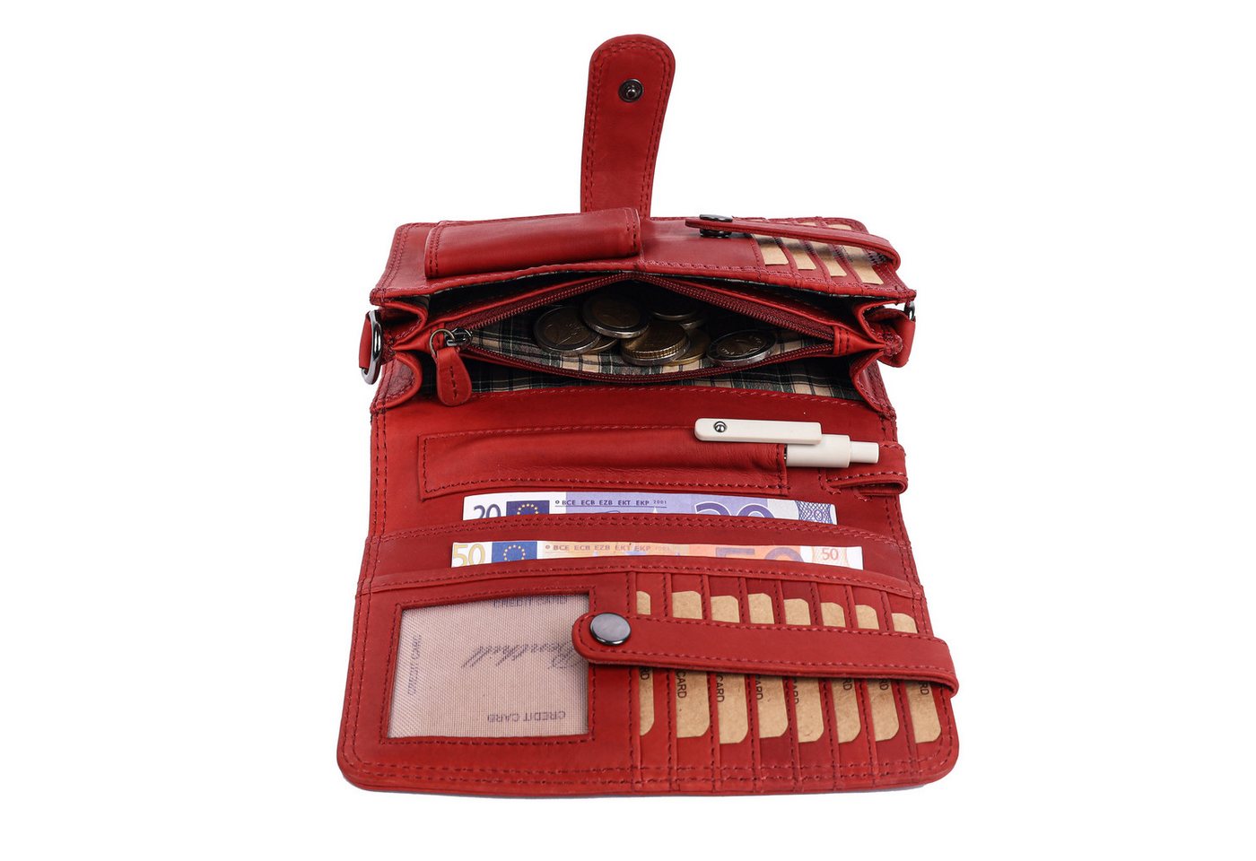 Benthill Reisetasche Echt Leder Reisebrieftasche Dokumententasche RFID Umhängetasche Klein, RFID-Schutz Kartenfächer Münzfach Reißverschlussfach – Bild 4 von 5