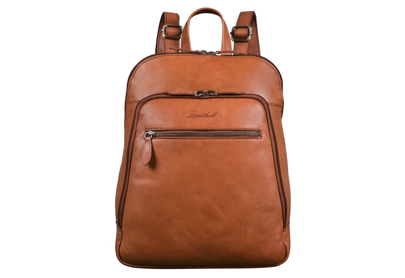 Benthill Rucksack Rucksack Echt Leder Damen Herren Daypack Backpack Lederrucksack, Reißverschlussfach – Bild 2 von 5