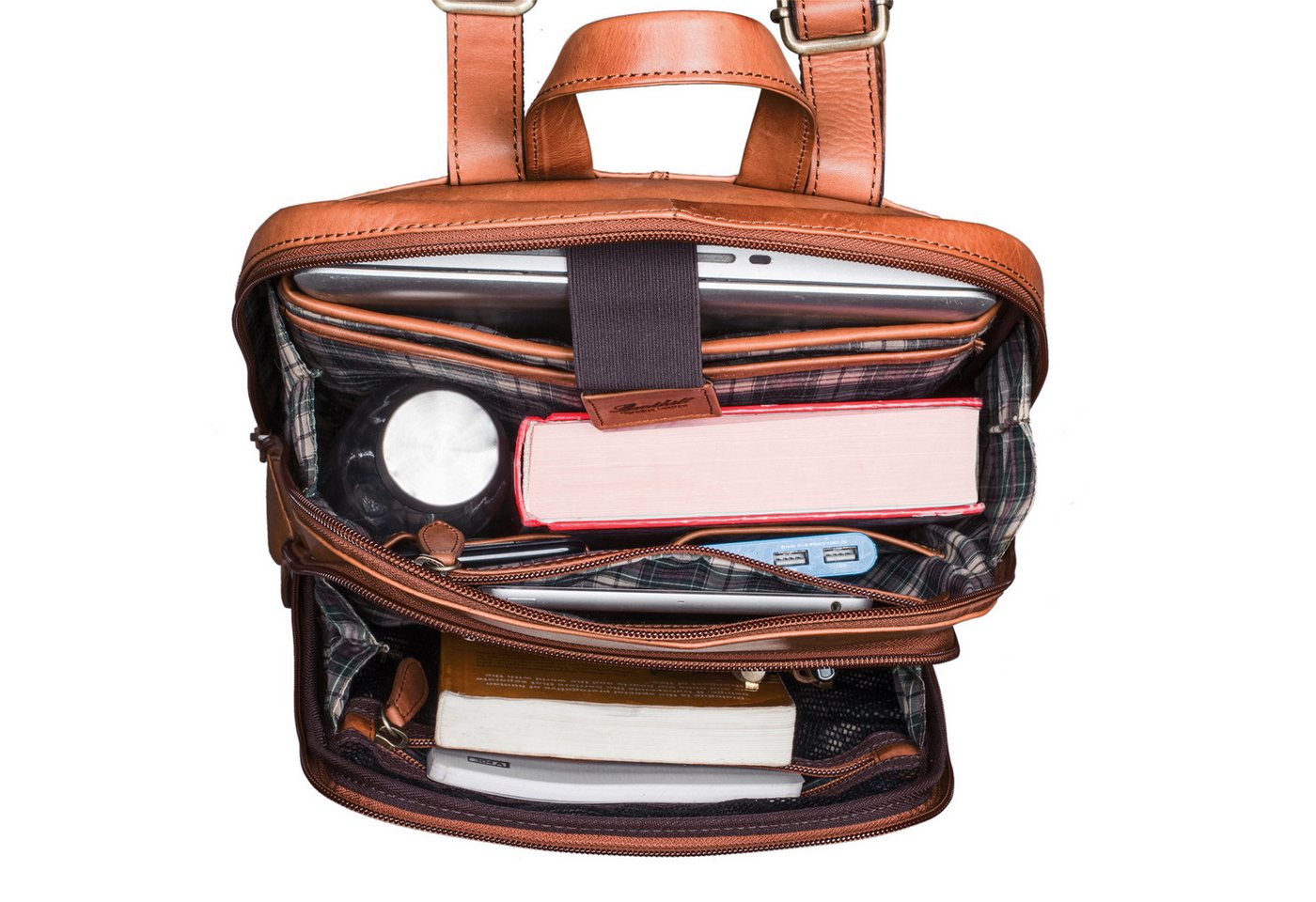 Benthill Rucksack Rucksack Echt Leder Damen Herren Daypack Backpack Lederrucksack, Reißverschlussfach – Bild 3 von 5