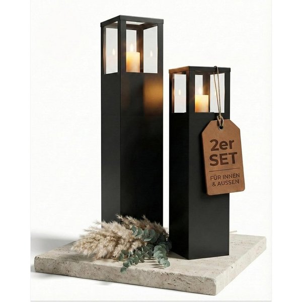 Bentson Windlicht Windlichtsäule 2er Set, 75cm + 95cm (2 Windlichtsäulen unterschiedliche Höhen 75 & 95cm, 2 St., Outdoor Garten-/Balkondeko), Erhältlich in Sch