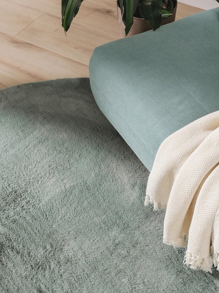 benuta Fellteppich Furry, rund, Höhe: 11 mm, Teppich Wohnzimmer, Esszimmer, Schlafzimmer, Flur, Weich, Rutschfest – Bild 3 von 5