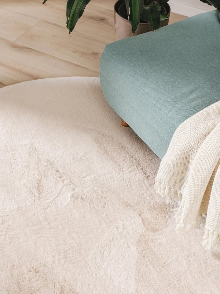 benuta Fellteppich Furry, rund, Höhe: 11 mm, Teppich Wohnzimmer, Esszimmer, Schlafzimmer, Flur, Weich, Rutschfest – Bild 3 von 5