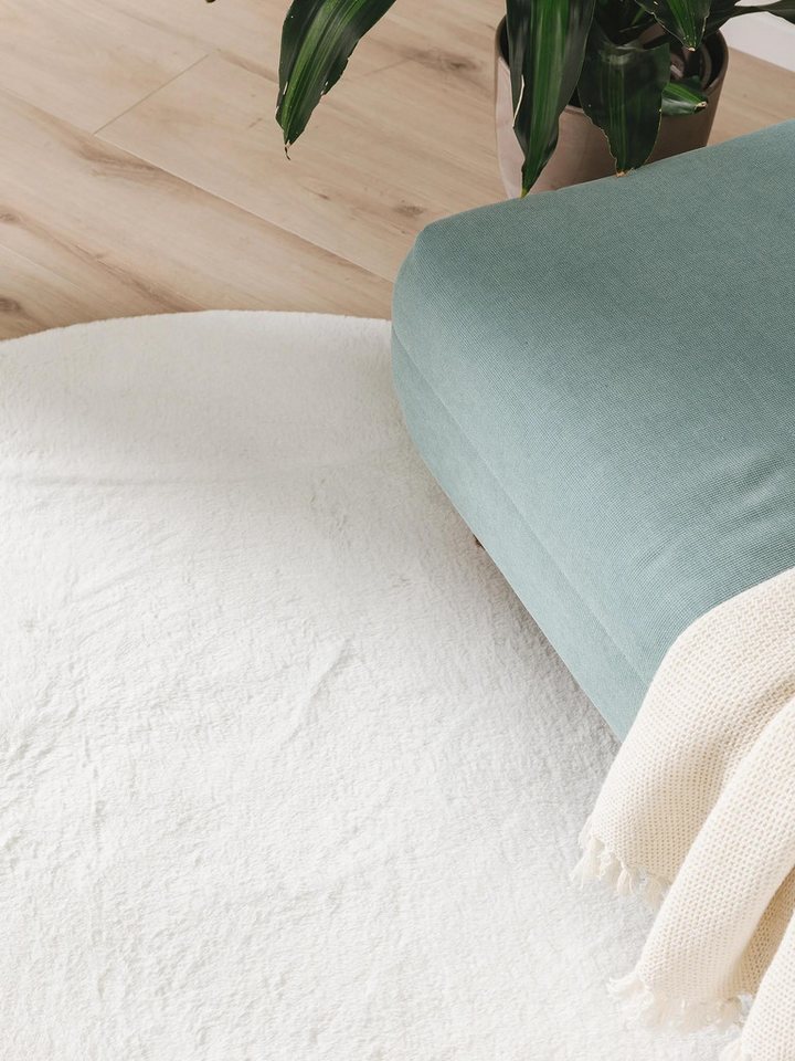 benuta Fellteppich Furry, rund, Höhe: 11 mm, Teppich Wohnzimmer, Esszimmer, Schlafzimmer, Flur, Weich, Rutschfest – Bild 3 von 5
