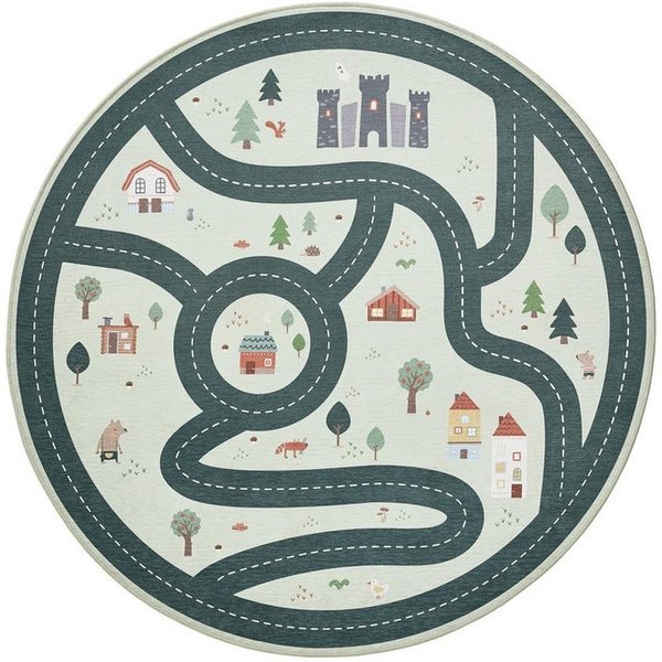 benuta Kinderteppich Linus, rund, Höhe: 5 mm, Kinderteppich, Teppich Kinderzimmer waschbar, Spielteppich
