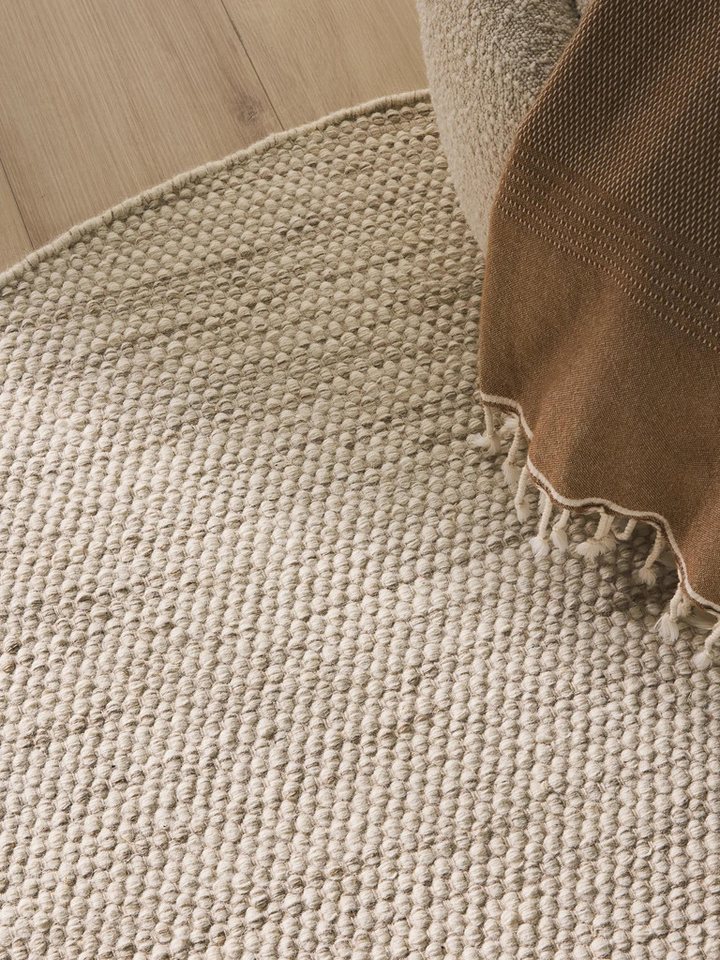 benuta Wollteppich Rocco, rund, Höhe: 5 mm, Teppich Wohnzimmer, Schlafzimmer, Esszimmer, Flur, Kunstfaser, Cozy – Bild 3 von 5
