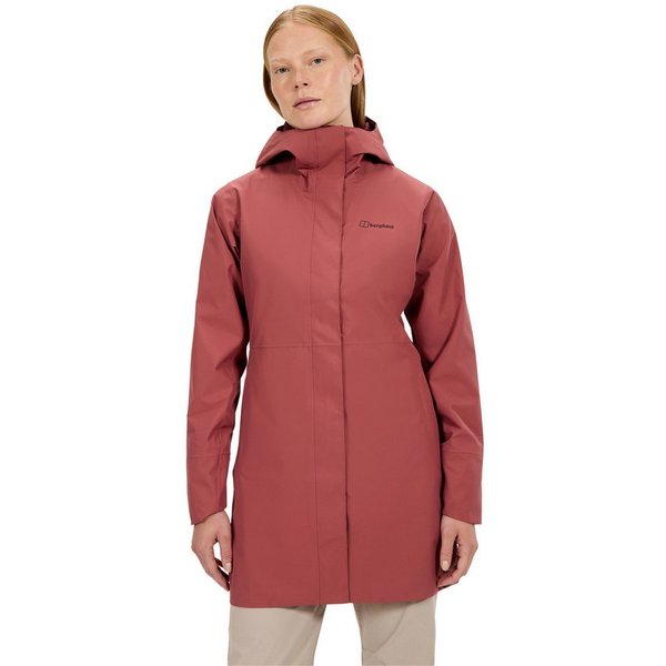 Berghaus Softshelljacke OMEARA LONG SHELL JKT AF mit verstellbarer Kapuze, atmungsaktiv, wasserdicht, lange Passform
