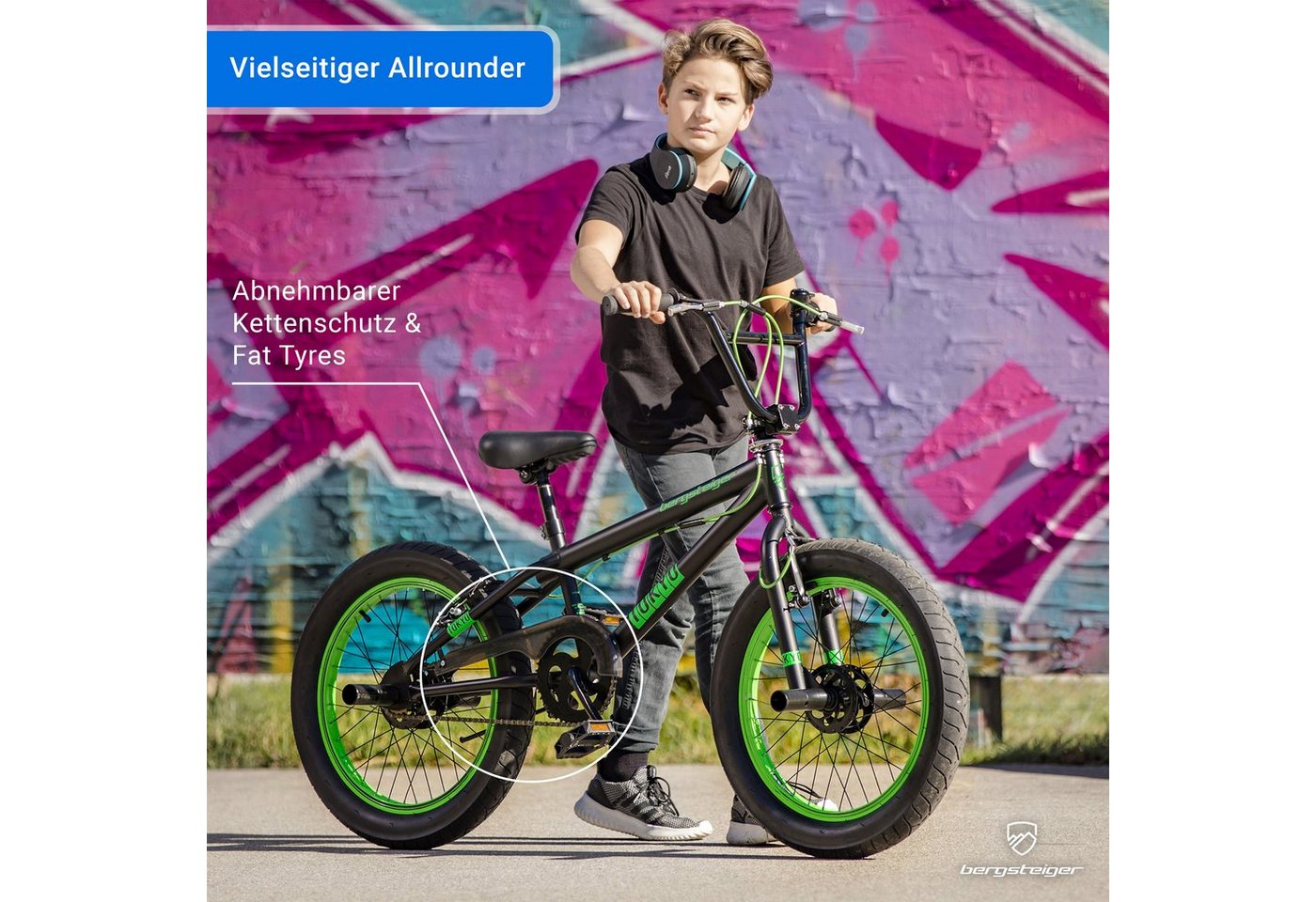 bergsteiger BMX-Rad Tokyo 20 Zoll, Fatbike, 360° Rotor-System, Mädchen, Jungen, 1 Gang, V-Bremsen, Freestyle – Bild 2 von 5