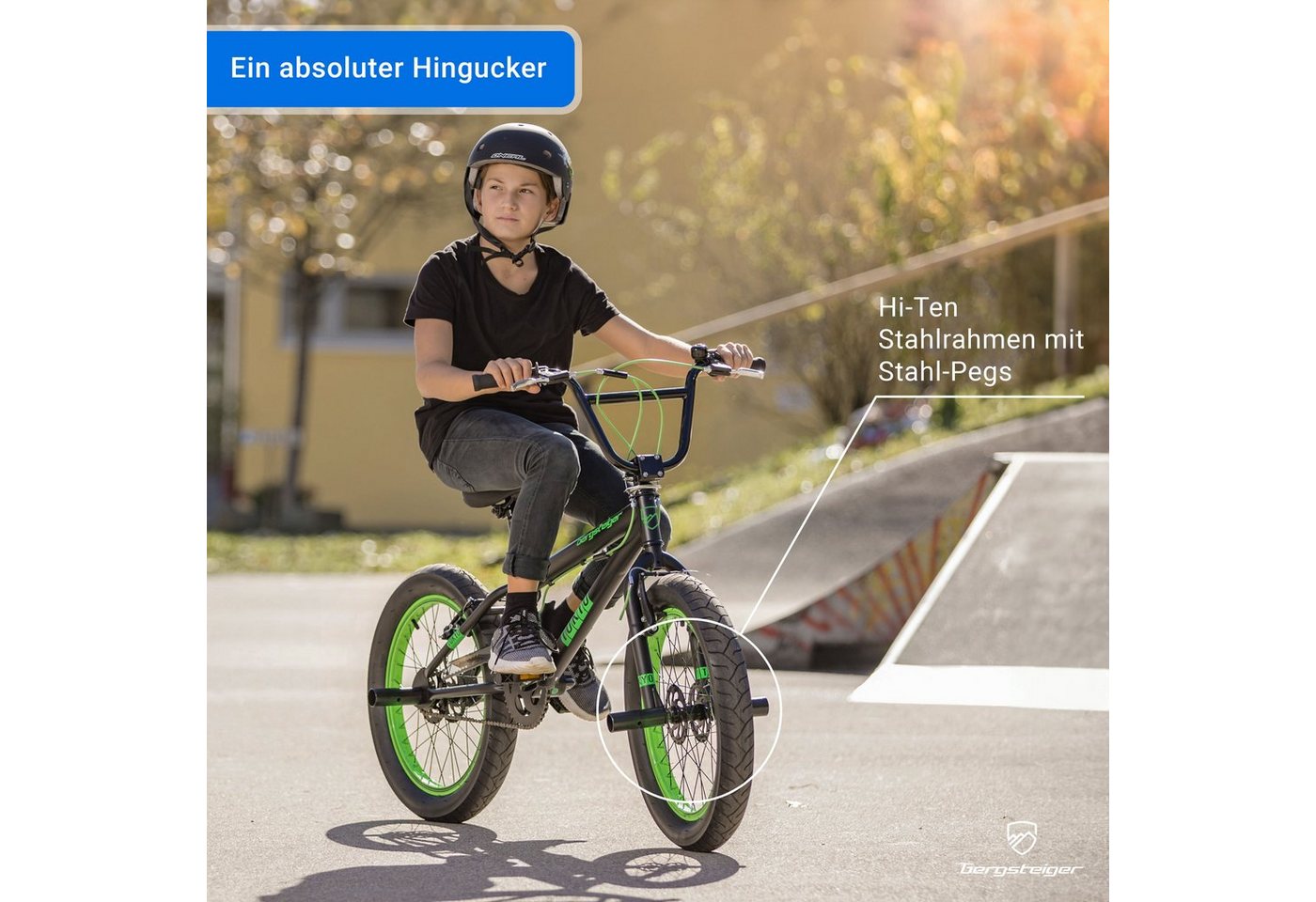 bergsteiger BMX-Rad Tokyo 20 Zoll, Fatbike, 360° Rotor-System, Mädchen, Jungen, 1 Gang, V-Bremsen, Freestyle – Bild 3 von 5