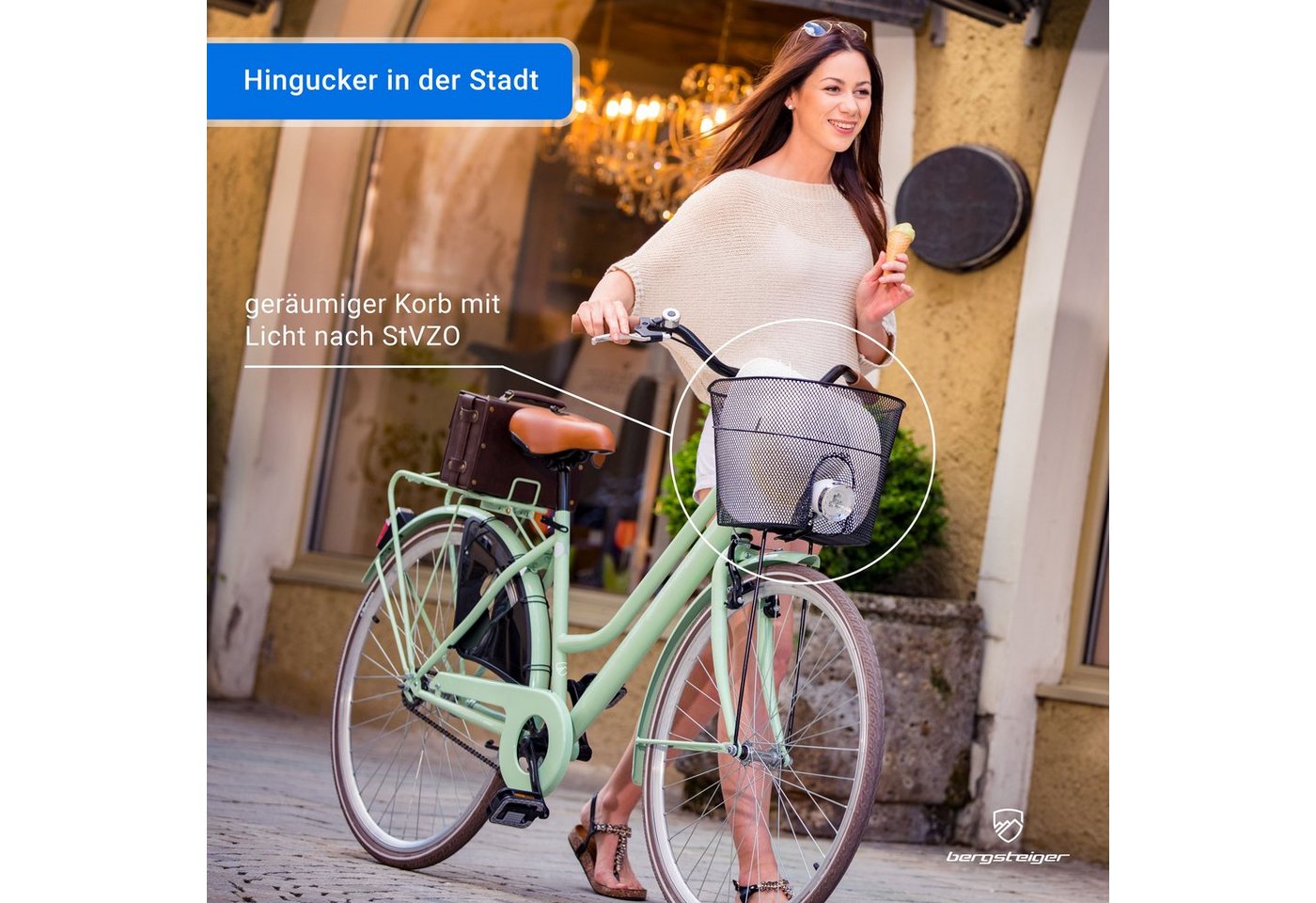 bergsteiger Cityrad Amsterdam 26, 28 Zoll Damenfahrrad, ab 150 cm, Korb, 1 Gang, V-Bremse & Rücktrittbremse – Bild 3 von 5