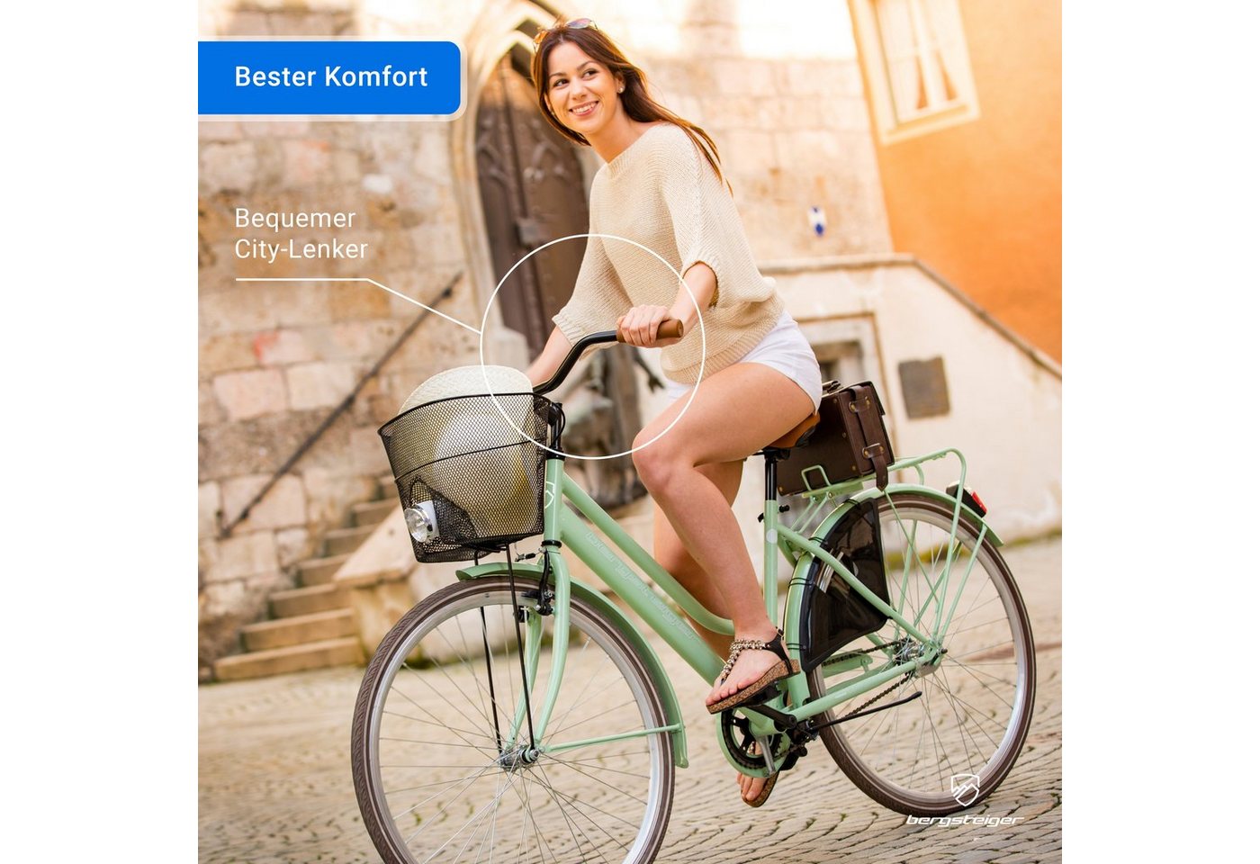 bergsteiger Cityrad Amsterdam 26, 28 Zoll Damenfahrrad, ab 150 cm, Korb, 1 Gang, V-Bremse & Rücktrittbremse – Bild 2 von 5