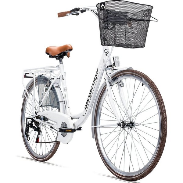 bergsteiger Cityrad Paris 26 Zoll, 28 Zoll Damenfahrrad, ab 140 cm, Korb, Licht, 6 Gang Shimano Tourney RD-TZ50 Schaltwerk, Kettenschaltung, V-Bremsen