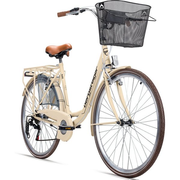 bergsteiger Cityrad Paris 26 Zoll, 28 Zoll Damenfahrrad, ab 140 cm, Korb, Licht, 6 Gang Shimano Tourney RD-TZ50 Schaltwerk, Kettenschaltung, V-Bremsen