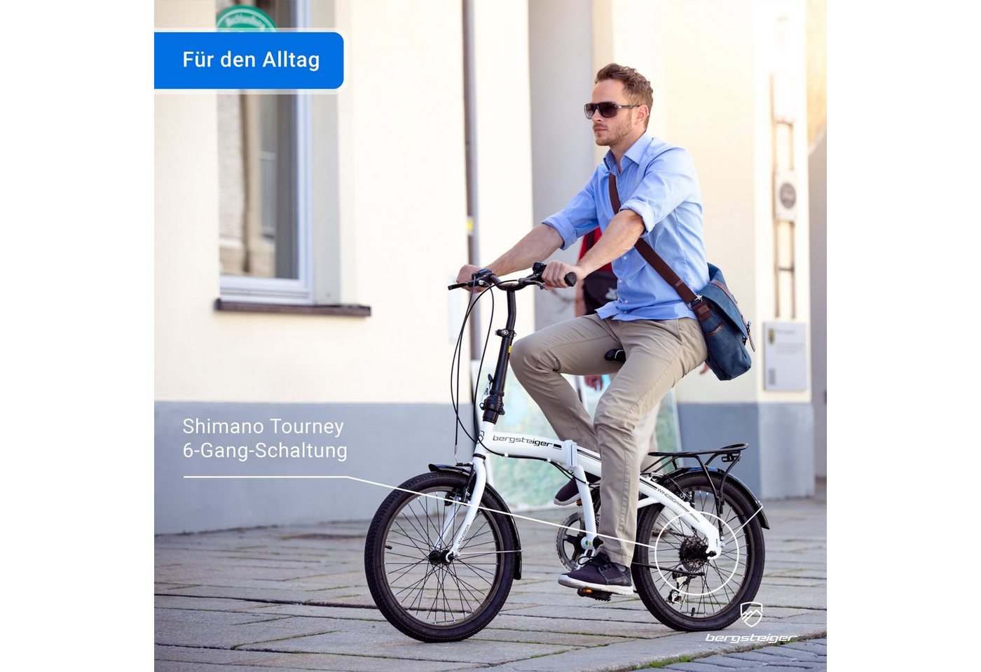 bergsteiger Faltrad Windsor 20 Zoll, Klapprad, Shimano 6 Gang-Schaltung, Damen, Herren, 6 Gang Shimano Tourney RD-TY21 Schaltwerk, Kettenschaltung, V-Bremsen – Bild 2 von 5
