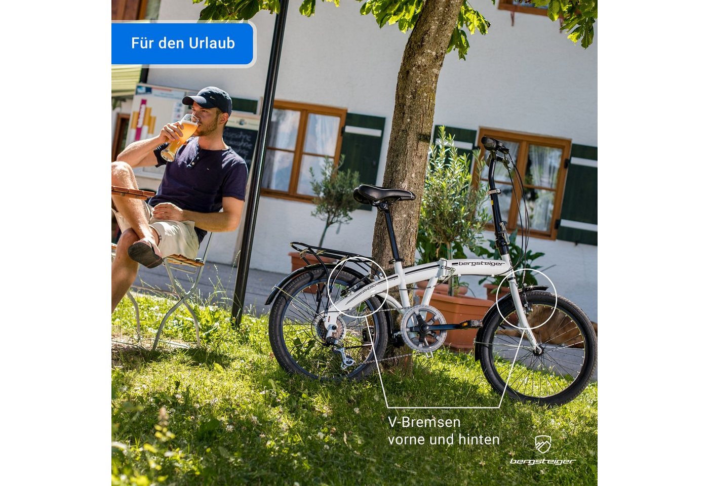 bergsteiger Faltrad Windsor 20 Zoll, Klapprad, Shimano 6 Gang-Schaltung, Damen, Herren, 6 Gang Shimano Tourney RD-TY21 Schaltwerk, Kettenschaltung, V-Bremsen – Bild 3 von 5