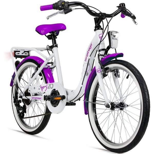 bergsteiger Kinderfahrrad Atlantis 20, 24 Zoll Mädchenfahrrad, 6 - 11 Jahre, StVZO, 6 Gang Shimano Tourney RD-TY300 Schaltwerk, Kettenschaltung, V-Bremse