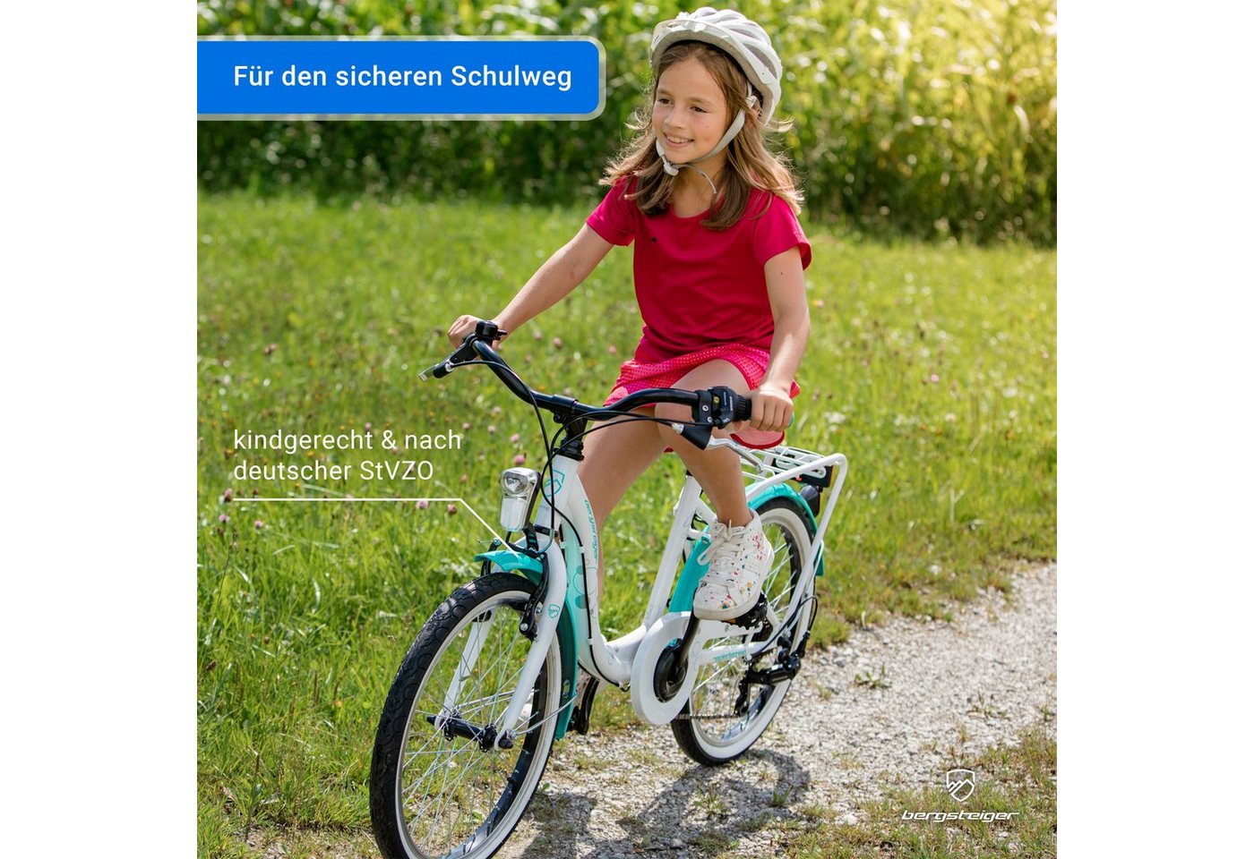 bergsteiger Kinderfahrrad Atlantis 20, 24 Zoll Mädchenfahrrad, 6 - 11 Jahre, StVZO, 6 Gang Shimano Tourney RD-TY300 Schaltwerk, Kettenschaltung, V-Bremse – Bild 2 von 5
