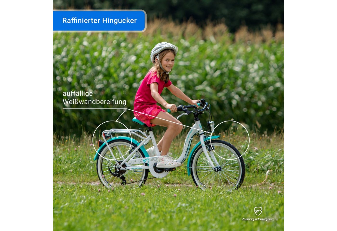 bergsteiger Kinderfahrrad Atlantis 20, 24 Zoll Mädchenfahrrad, 6 - 11 Jahre, StVZO, 6 Gang Shimano Tourney RD-TY300 Schaltwerk, Kettenschaltung, V-Bremse – Bild 4 von 5