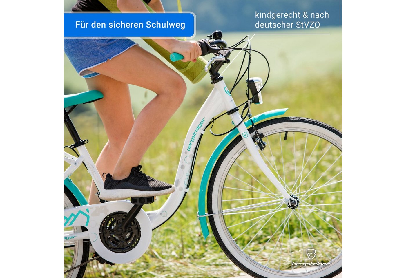 bergsteiger Kinderfahrrad Atlantis 20, 24 Zoll Mädchenfahrrad, 6 - 11 Jahre, StVZO, 18 Gang Shimano Tourney RD-TY300 Schaltwerk, Kettenschaltung, V-Bremse – Bild 2 von 5
