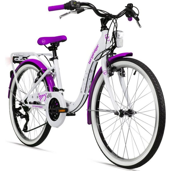 bergsteiger Kinderfahrrad Atlantis 20, 24 Zoll Mädchenfahrrad, 6 - 11 Jahre, StVZO, 18 Gang Shimano Tourney RD-TY300 Schaltwerk, Kettenschaltung, V-Bremse