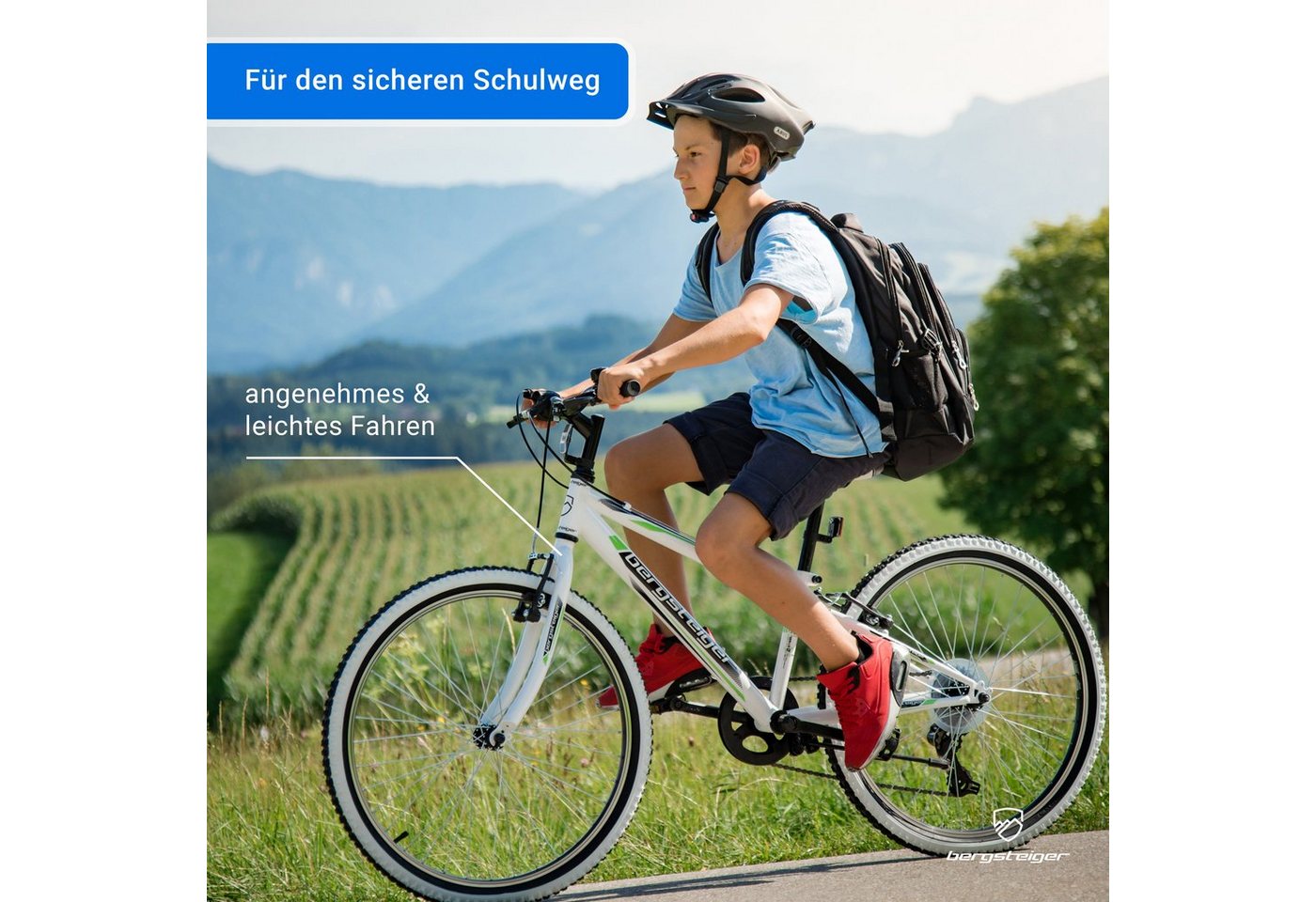 bergsteiger Kinderfahrrad Kansas 20, 24 Zoll, 6, 7, 8, 9, 10, 11 Jahre, Mädchen, Jungen, 6 Gang Shimano Tourney RD-TY300 Schaltwerk, Kettenschaltung, V-Brakes – Bild 2 von 5