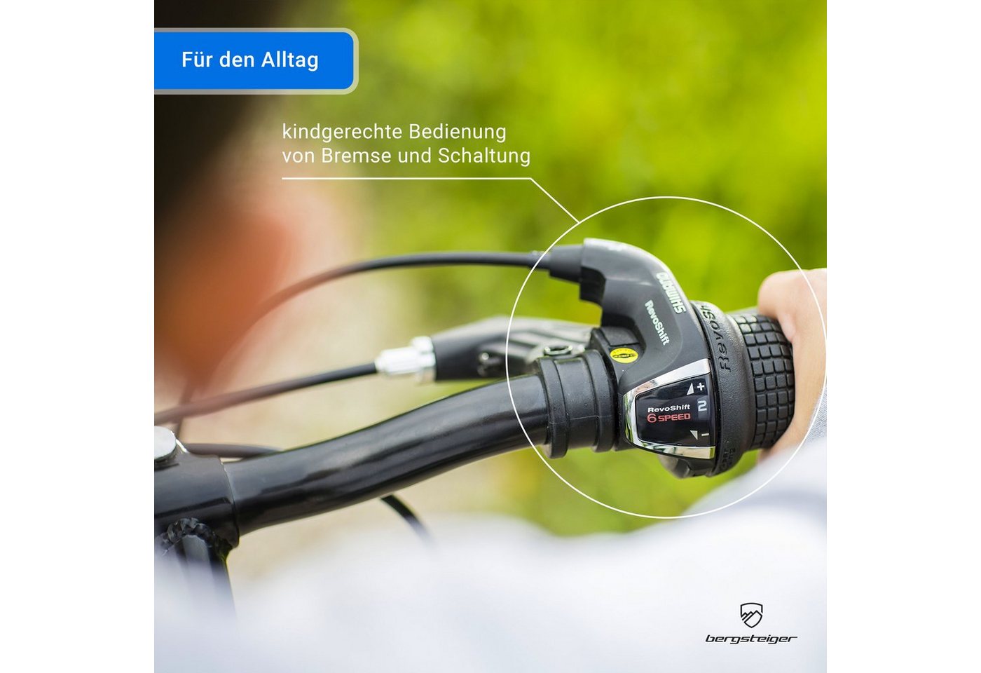 bergsteiger Kinderfahrrad Kansas 20, 24 Zoll, 6, 7, 8, 9, 10, 11 Jahre, Mädchen, Jungen, 6 Gang Shimano Tourney RD-TY300 Schaltwerk, Kettenschaltung, V-Brakes – Bild 3 von 5