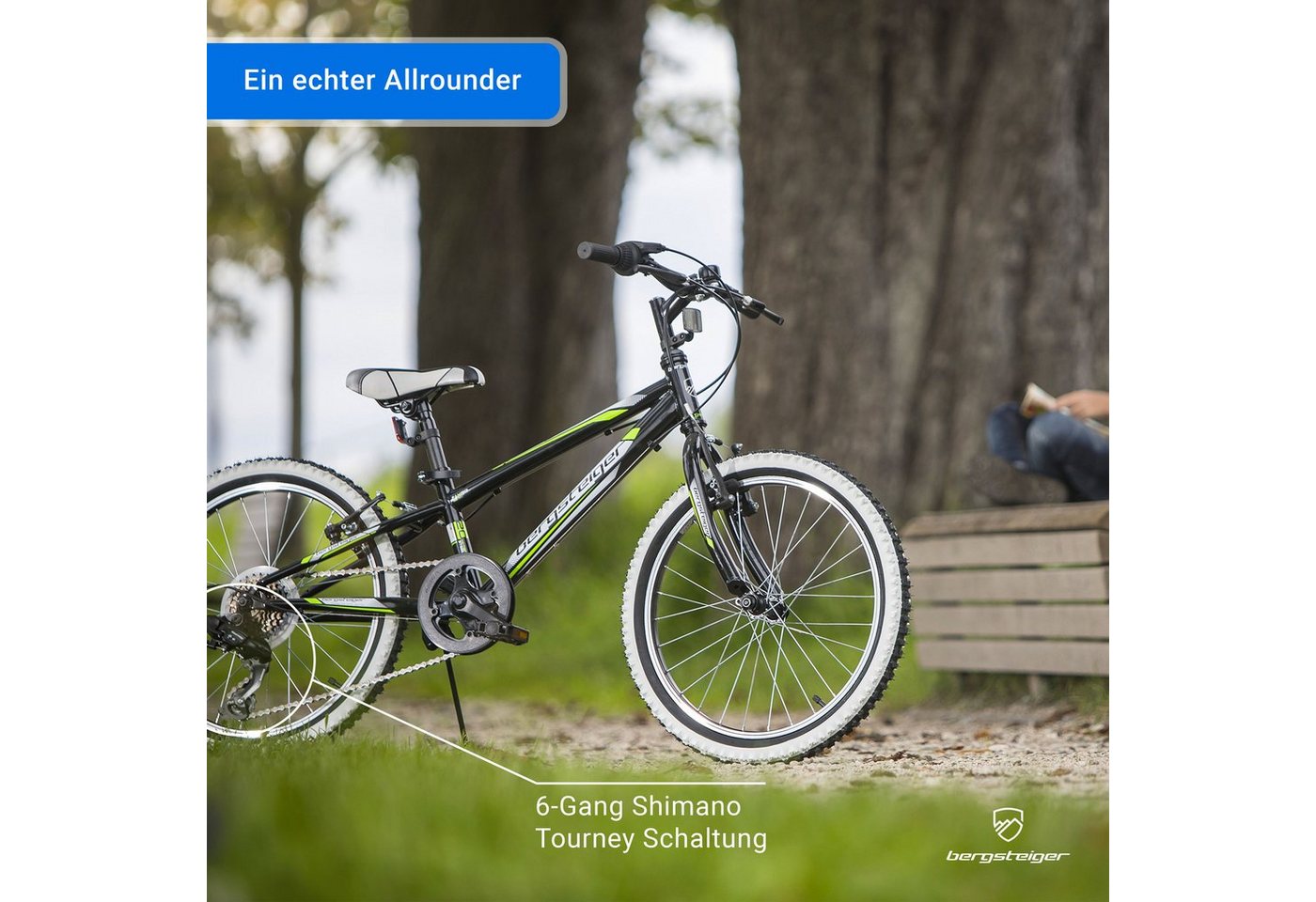 bergsteiger Kinderfahrrad Kansas 20, 24 Zoll, 6, 7, 8, 9, 10, 11 Jahre, Mädchen, Jungen, 6 Gang Shimano Tourney RD-TY300 Schaltwerk, Kettenschaltung, V-Brakes – Bild 4 von 5