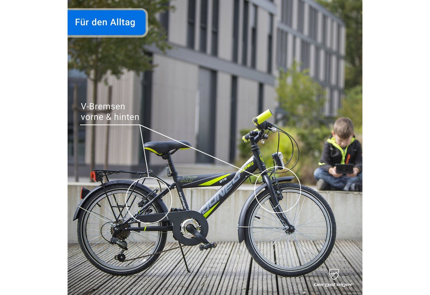 bergsteiger Kinderfahrrad Sydney 20, 24 Zoll, 6 - 9 Jahre, StVZO, Mädchen, Jungen, Shimano Tourney RD-TY300 Schaltwerk, Kettenschaltung, V-Bremsen, Dynamo – Bild 3 von 5