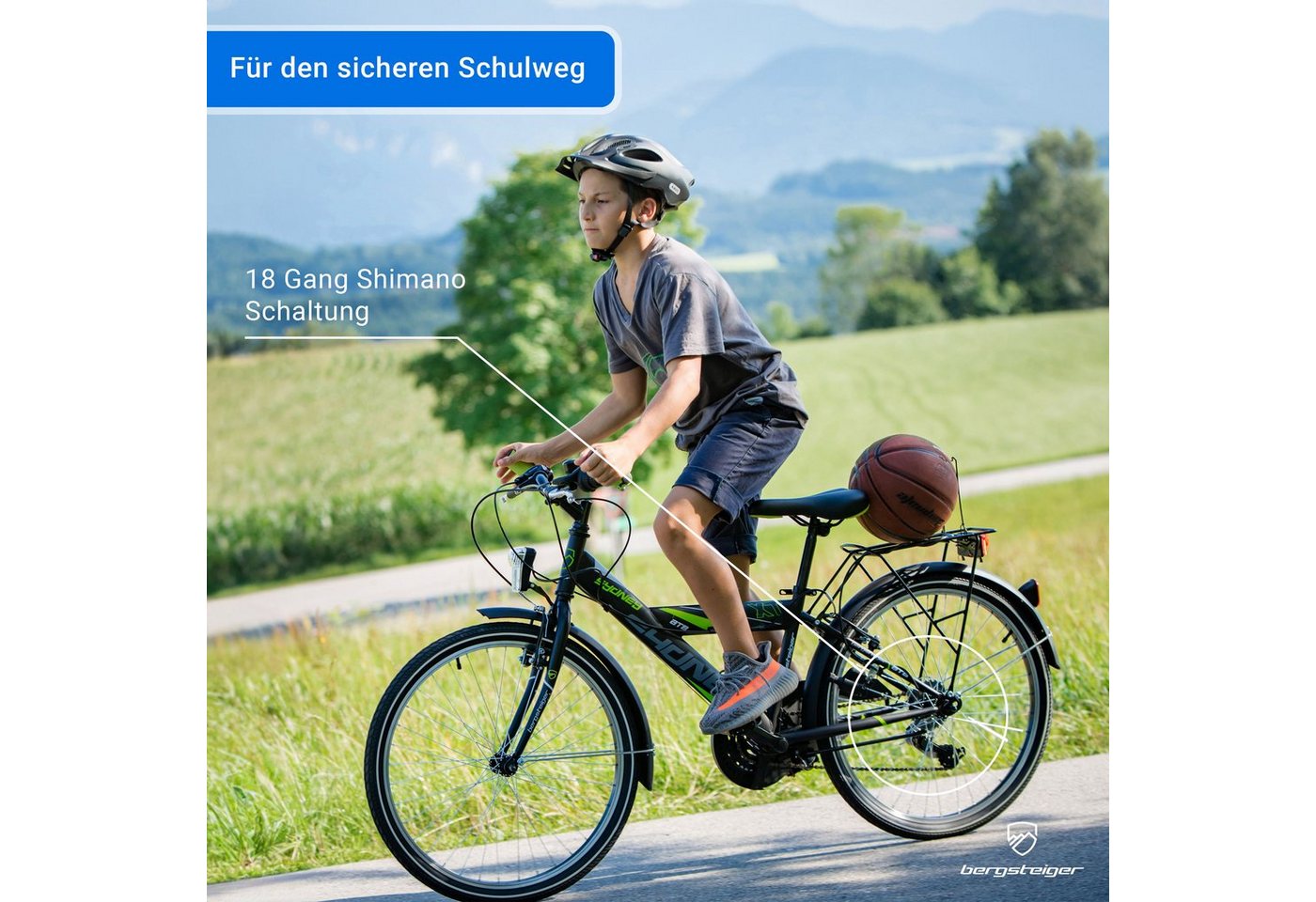 bergsteiger Kinderfahrrad Sydney 20, 24 Zoll, 6 - 9 Jahre, StVZO, Mädchen, Jungen, Shimano Tourney RD-TY300 Schaltwerk, Kettenschaltung, V-Bremsen, Dynamo – Bild 2 von 5