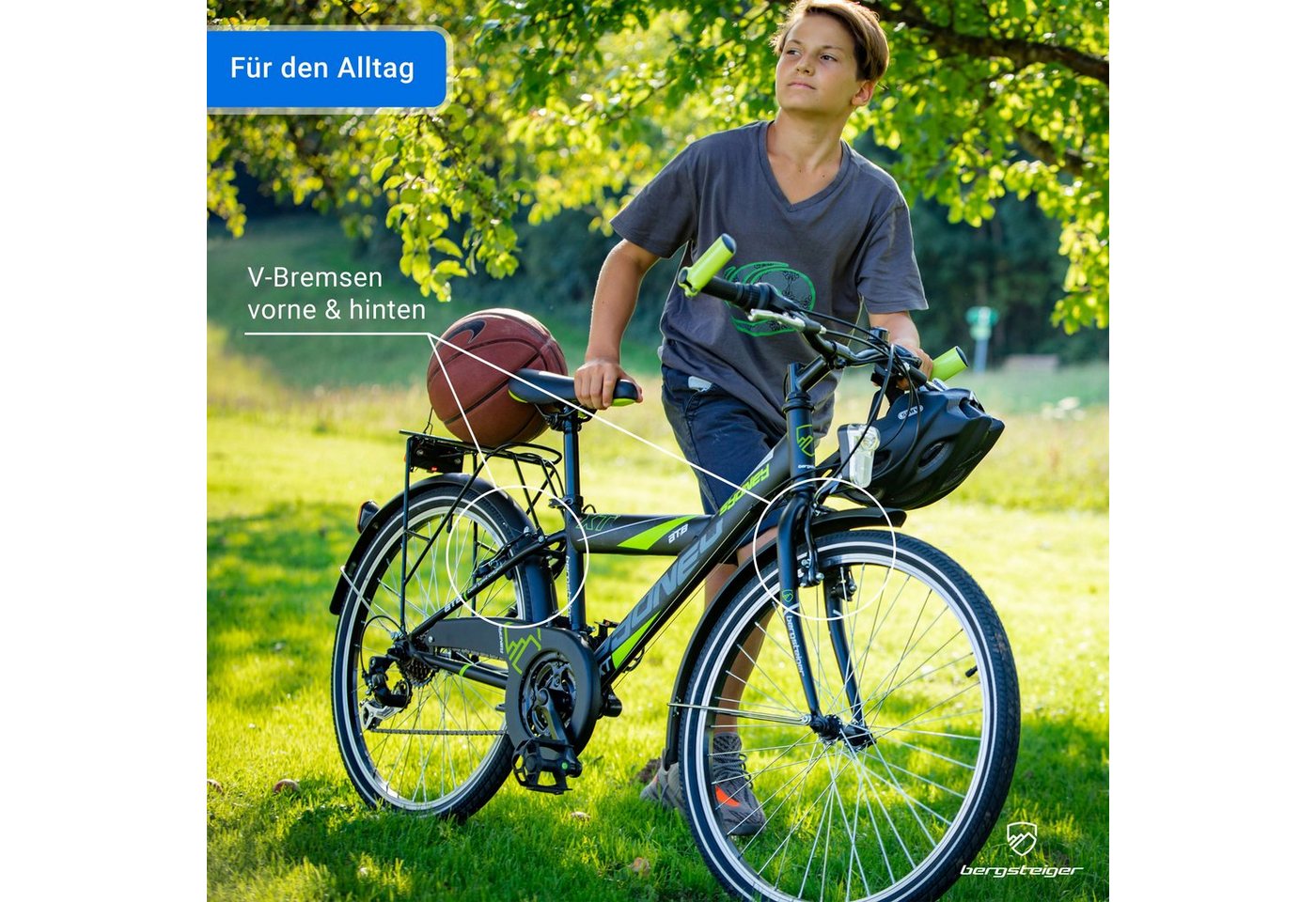 bergsteiger Kinderfahrrad Sydney 20, 24 Zoll, 6 - 9 Jahre, StVZO, Mädchen, Jungen, Shimano Tourney RD-TY300 Schaltwerk, Kettenschaltung, V-Bremsen, Dynamo – Bild 3 von 5
