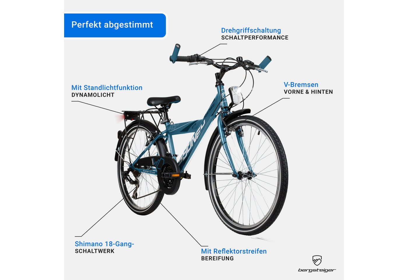 bergsteiger Kinderfahrrad Sydney 20, 24 Zoll, 6 - 9 Jahre, StVZO, Mädchen, Jungen, Shimano Tourney RD-TY300 Schaltwerk, Kettenschaltung, V-Bremsen, Dynamo – Bild 5 von 5