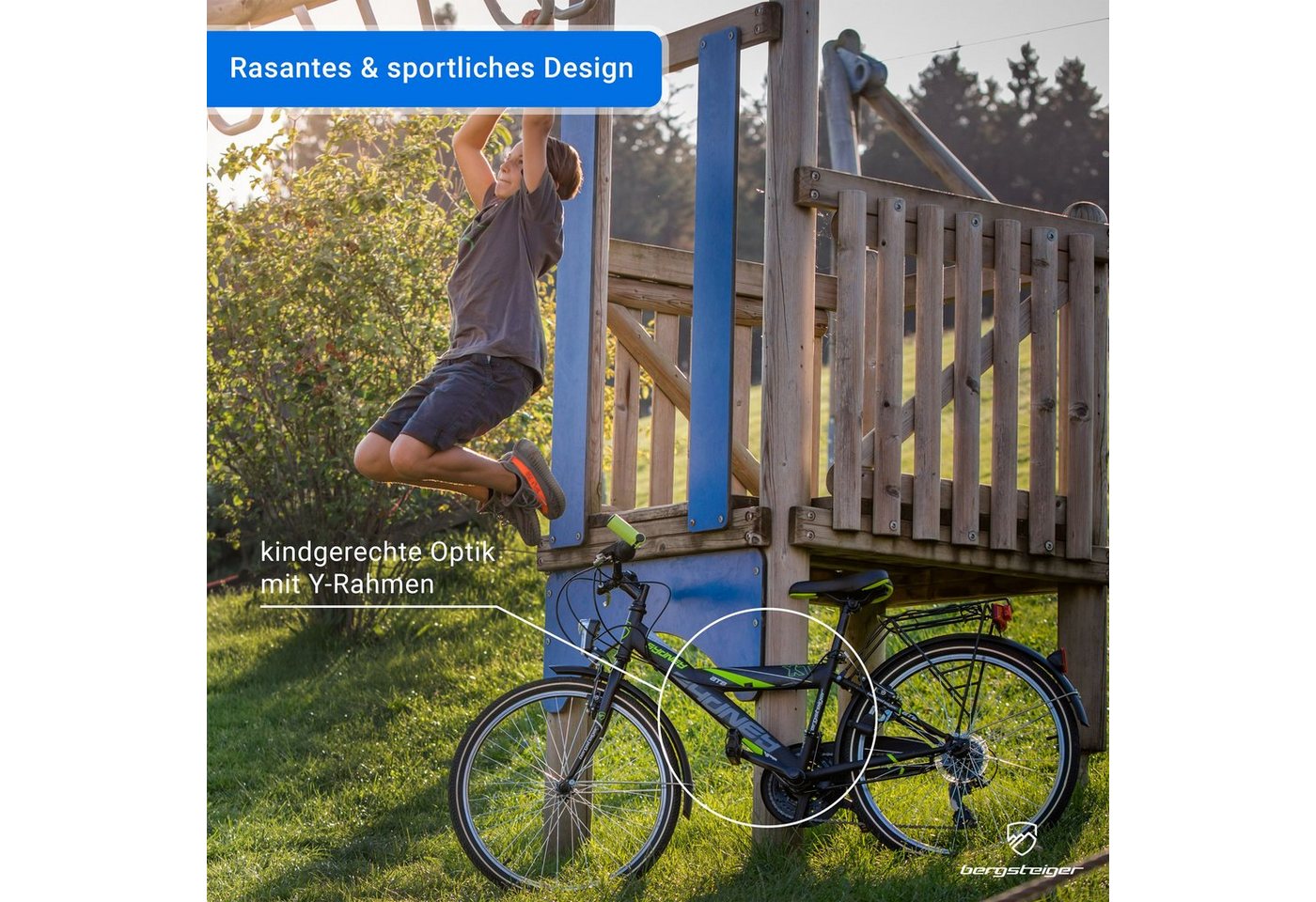 bergsteiger Kinderfahrrad Sydney 20, 24 Zoll, 6 - 9 Jahre, StVZO, Mädchen, Jungen, 18 Gang Shimano Tourney RD-TY300 Schaltwerk, Kettenschaltung, V-Bremsen, Dyna – Bild 4 von 5