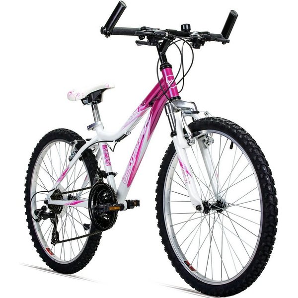 bergsteiger Kinderfahrrad Verona 24 Zoll, geeignet für 8, 9, 10, 11 Jahre, Mädchen, 18 Gang Shimano Tourney RD-TZ50 Schaltwerk, Kettenschaltung, V-Bremsen