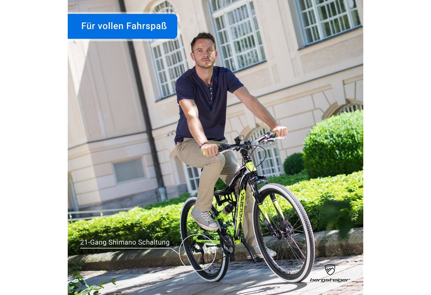 bergsteiger Mountainbike Kodiak 26, 29 Zoll Mountainbike, geeignet ab 150 cm, Damen, Herren, 21 Gang Shimano Tourney RD-TY300 Schaltwerk, Kettenschaltung, V-Bre – Bild 4 von 5