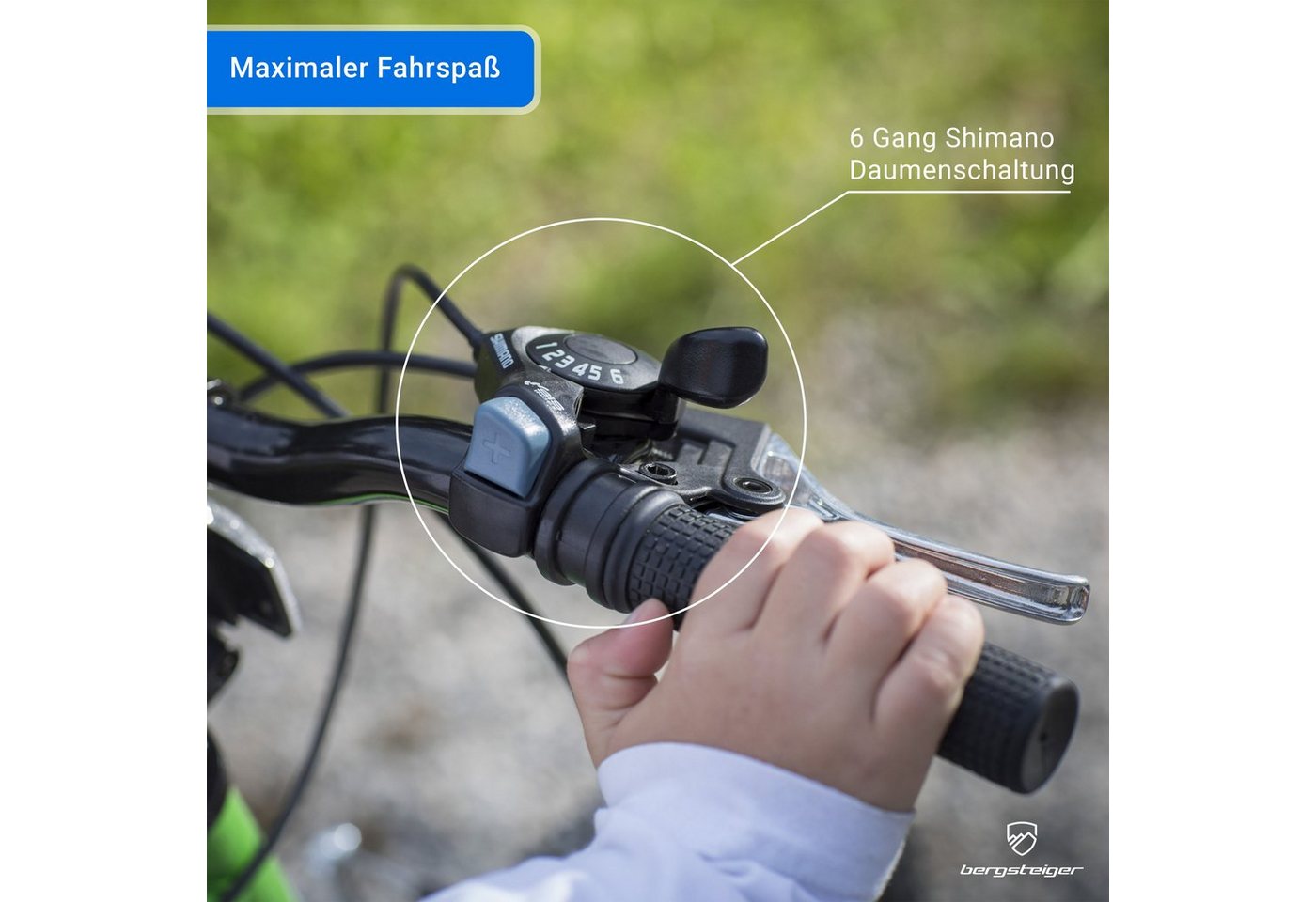 bergsteiger Mountainbike Montreal 20, 24 Zoll Kinderfahrrad, 6 - 13 Jahre, Mädchen, Jungen, 6 Gang Shimano Tourney RD-TY21 Schaltwerk, Kettenschaltung, Scheiben – Bild 2 von 5
