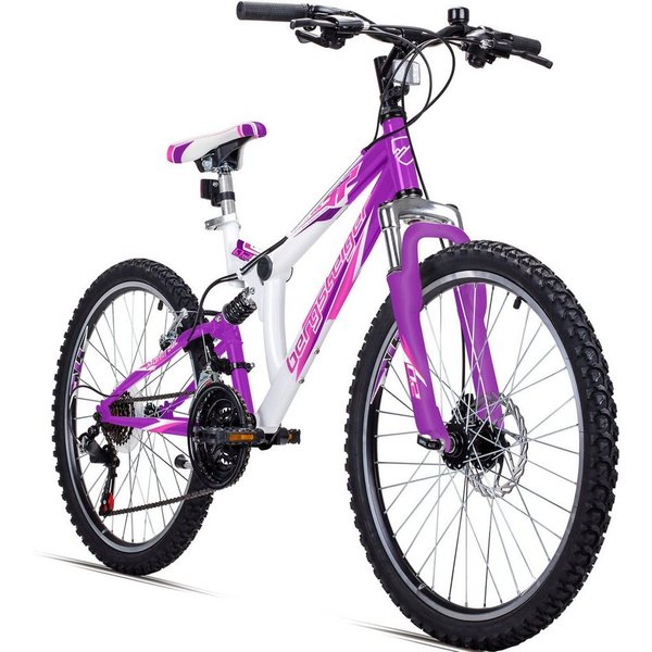 bergsteiger Mountainbike Montreal 20, 24 Zoll Kinderfahrrad, 6 - 13 Jahre, Mädchen, Jungen, 18 Gang Shimano Tourney RD-TZ50 Schaltwerk, Kettenschaltung, Scheibe
