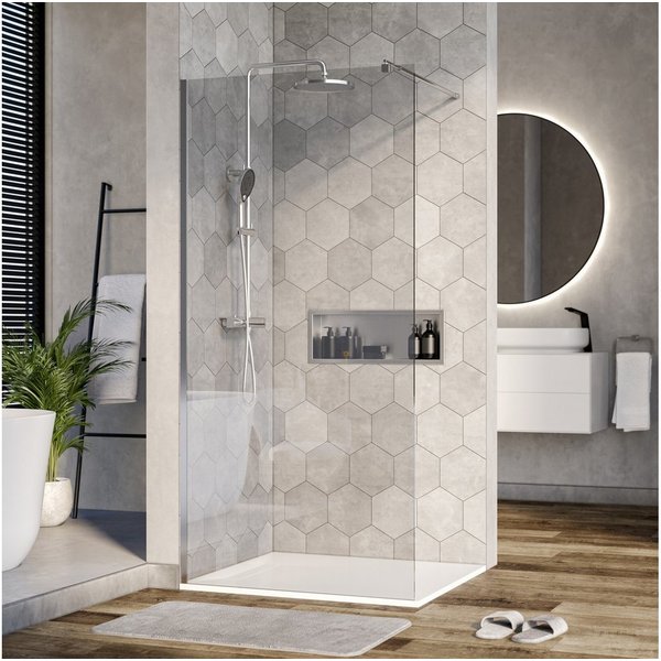 Bernstein Walk-in-Dusche EX101, Einscheibensicherheitsglas (ESG), (1 tlg), Klarglas, 10 mm, rahmenlos, Profil Chrom