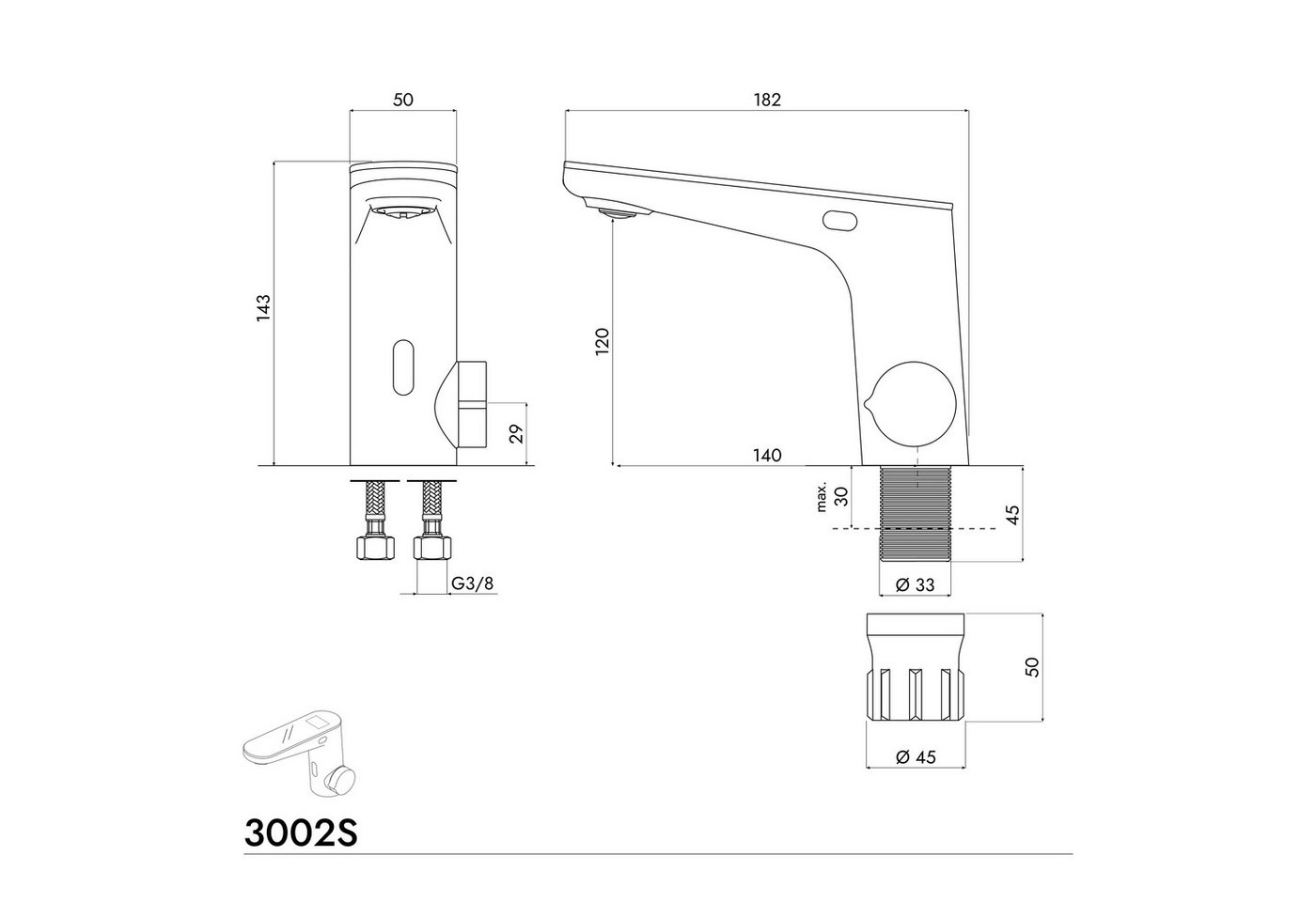 Bernstein Waschtischarmatur 3002S Chrom Dual-Sensor und LED-Anzeige – Bild 5 von 5