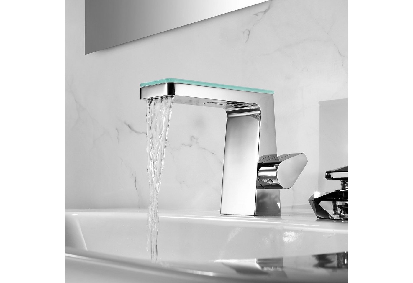 Bernstein Waschtischarmatur NT7320 Weiß matt Wasserfall-Auslauf – Bild 5 von 5