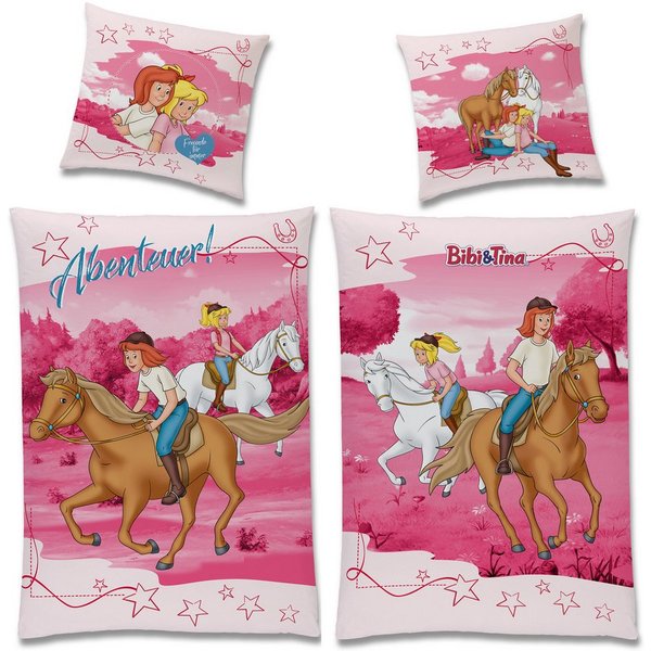 BERONAGE Kinderbettwäsche Bibi und Tina Abenteuer Bettwäsche Biber / Flanell, Baumwolle, 2 teilig, 135x200 + 80x80 cm