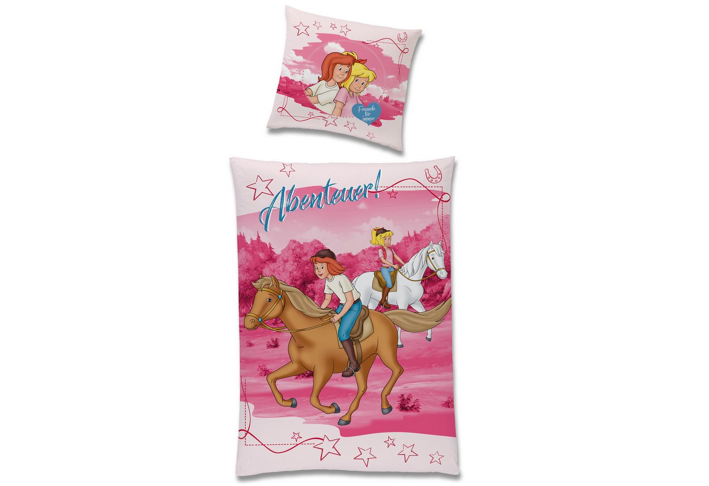 BERONAGE Kinderbettwäsche Bibi und Tina Abenteuer Bettwäsche Biber / Flanell, Baumwolle, 2 teilig, 135x200 + 80x80 cm – Bild 2 von 5