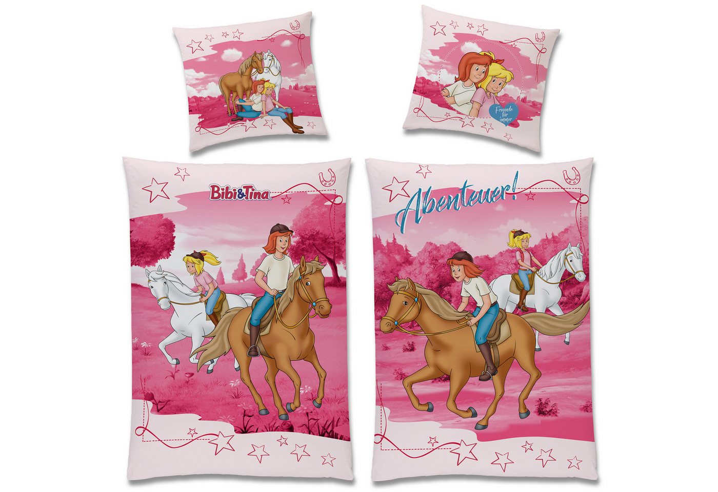 BERONAGE Kinderbettwäsche Bibi und Tina Abenteuer Bettwäsche Biber / Flanell, Baumwolle, 2 teilig, 135x200 + 80x80 cm – Bild 4 von 5