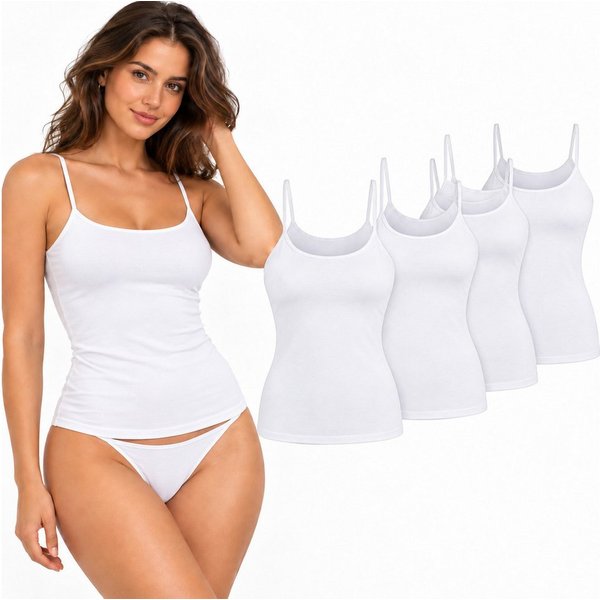 Berrak Collection Spaghettitop 4er-Set Damen Tanktops – Basic Unterhemden, elastische Tops (Mehrfachpack, 4er-Set) Atmungsaktiv & Komfortabel