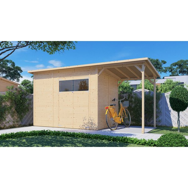 BERTILO Gartenhaus Pent Modern 4 Plus naturbelassen, BxT: 501x231 cm, mit hohen Seitenwänden und einer 1,88 m hohen Doppeltür