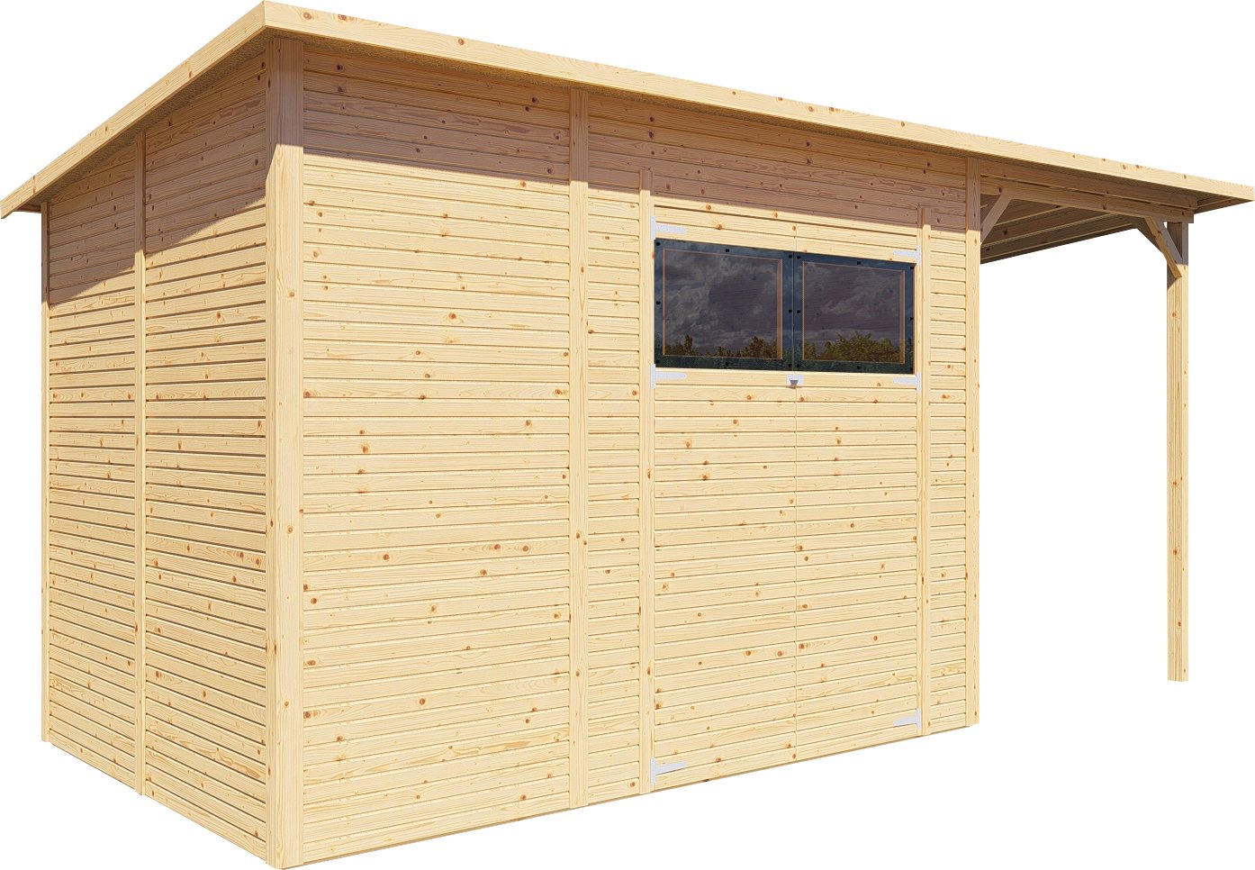 BERTILO Gartenhaus Pent Modern 4 Plus naturbelassen, BxT: 501x231 cm, mit hohen Seitenwänden und einer 1,88 m hohen Doppeltür – Bild 3 von 5