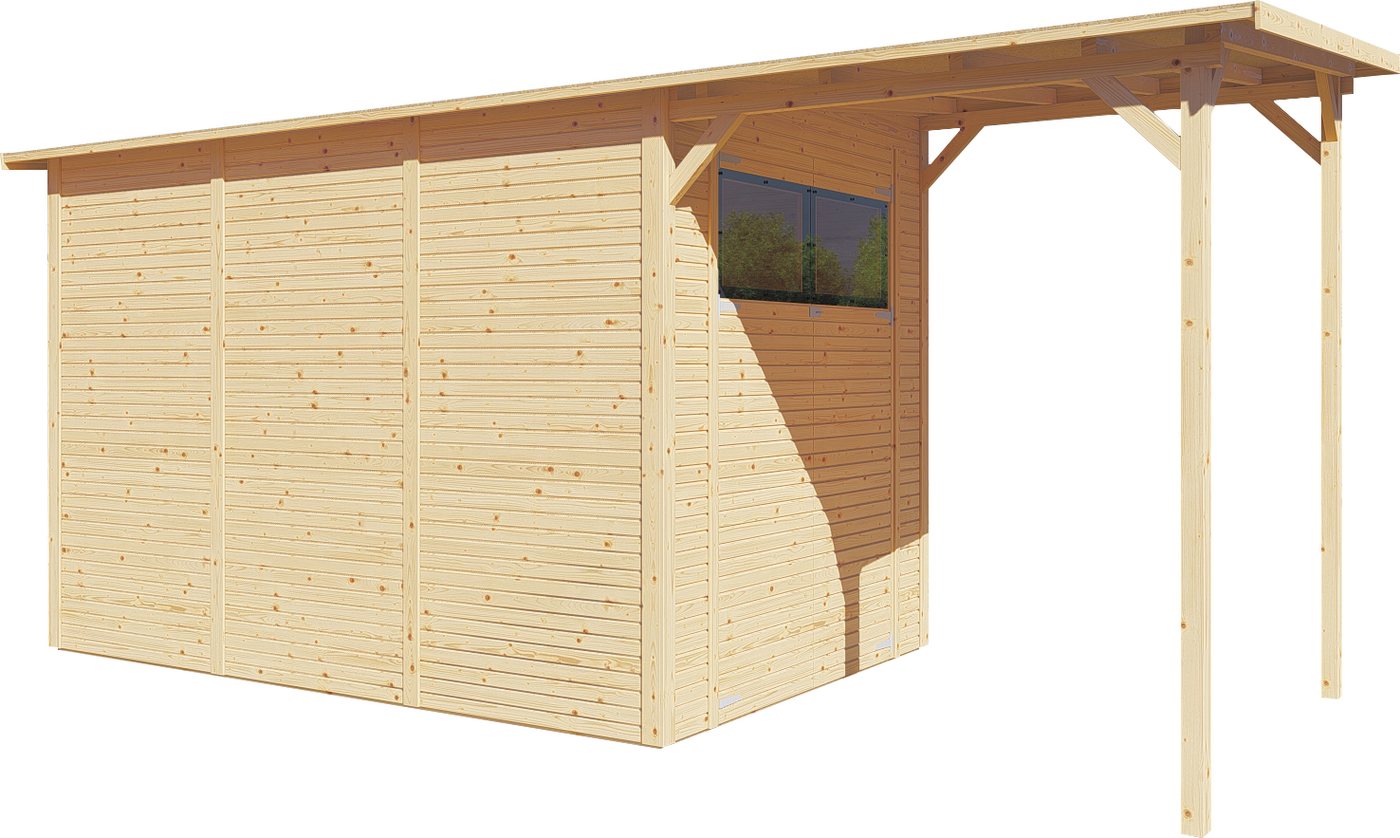 BERTILO Gartenhaus Pent Modern 4 Plus naturbelassen, BxT: 501x231 cm, mit hohen Seitenwänden und einer 1,88 m hohen Doppeltür – Bild 4 von 5