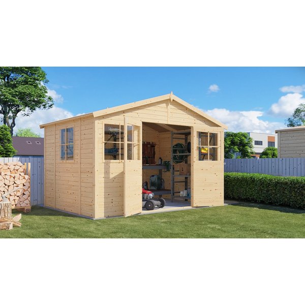 BERTILO Gartenhaus Workshop 1 naturbelassen, BxT: 364x251 cm, Großes Gartenhaus aus exakt vorgefertigten Elementen