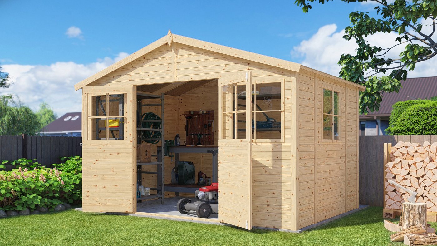 BERTILO Gartenhaus Workshop 1 naturbelassen, BxT: 364x251 cm, Großes Gartenhaus aus exakt vorgefertigten Elementen – Bild 5 von 5